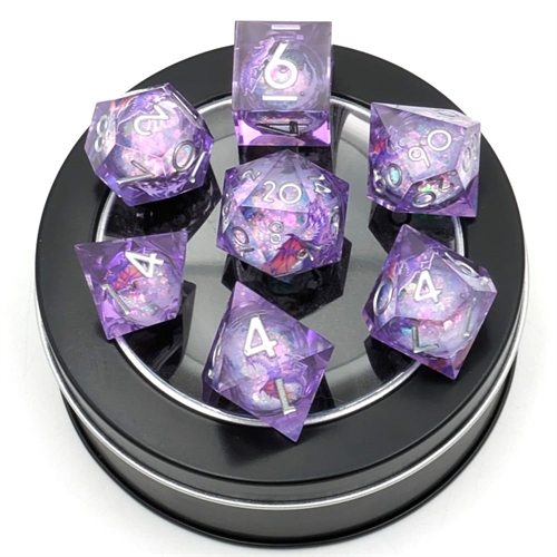 Liquid Core Dragon Dice - Amethyst - Resin dice set sharp edges - Epic Dwarf Dice